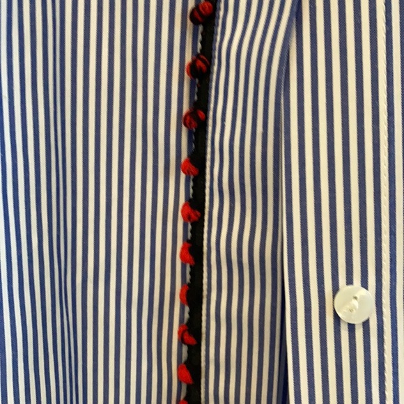 Zara Blue Stripe Shirt w/ Pom-Pom Embellishment S - Picture 5 of 7